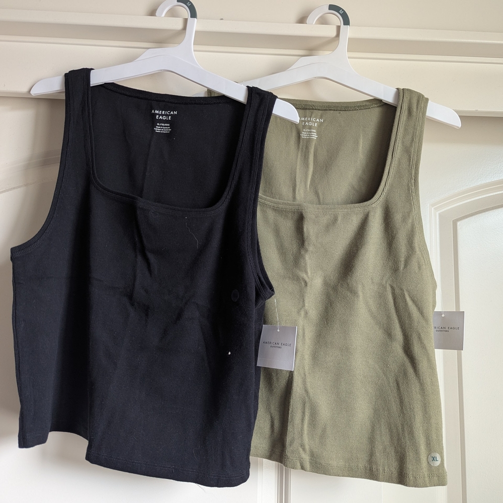 American Eagle Outfitters Black and Olive Tank Tops